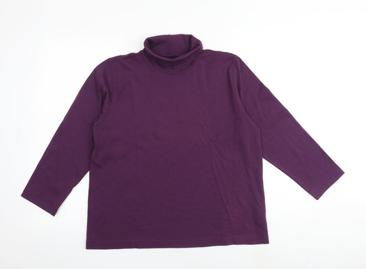 Lands' End Womens Purple 100% Cotton Basic T-Shirt Size M Roll Neck - Size 10-12