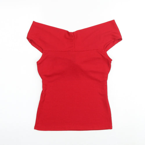 New Look Womens Red Polyester Basic Tank Size 8 V-Neck - Twist Detail