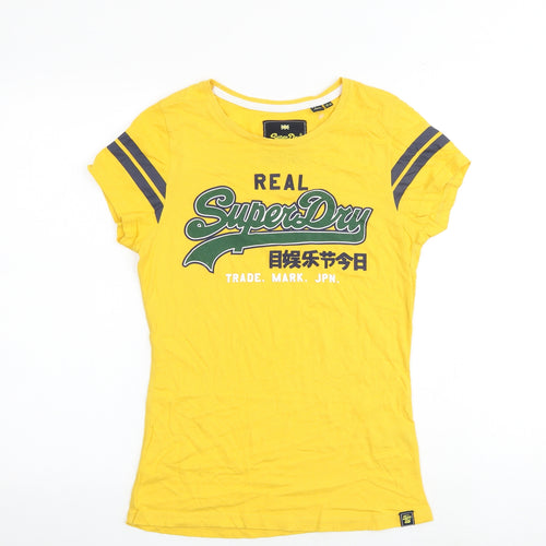 Superdry Womens Yellow 100% Cotton Basic T-Shirt Size 10 Round Neck