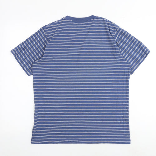 Uniqlo Mens Blue Striped Cotton T-Shirt Size M Round Neck