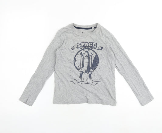 PEPPERTS Boys Grey 100% Cotton Basic T-Shirt Size 7-8 Years Round Neck Pullover - Space Journey