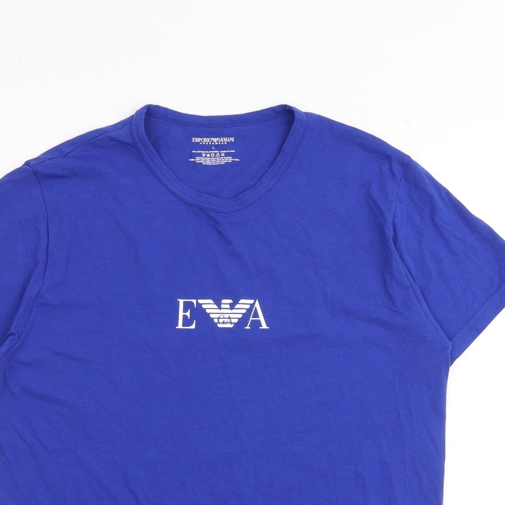 Emporio Armani Mens Blue Cotton T-Shirt Size L Round Neck