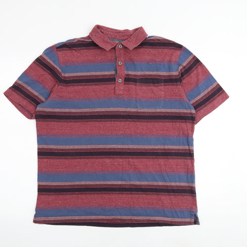 Marks and Spencer Mens Multicoloured Striped 100% Cotton Polo Size L Collared Button