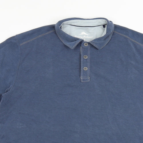 Tommy Bahama Mens Blue Polyester Polo Size L Collared Button