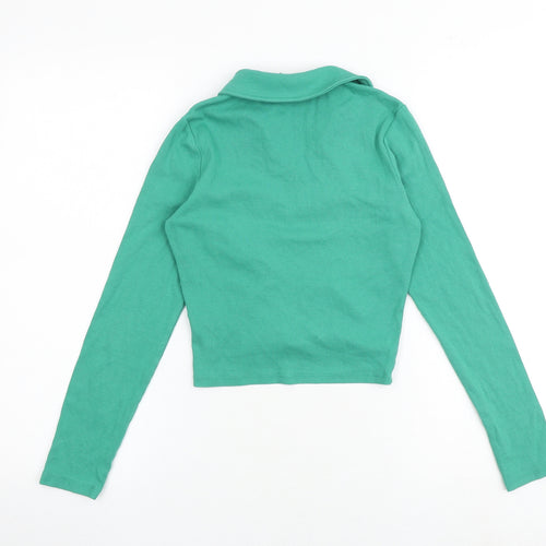 New Look Girls Green Cotton Cropped T-Shirt Size 12-13 Years Collared Pullover