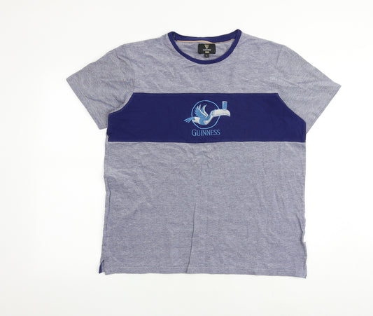 Guinness Mens Blue Colourblock Polyester T-Shirt Size L Round Neck