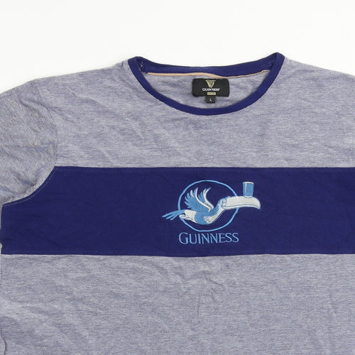Guinness Mens Blue Colourblock Polyester T-Shirt Size L Round Neck