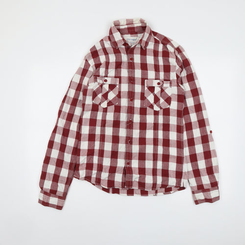 Topman Mens Red Check Cotton Button-Up Size S Collared Button