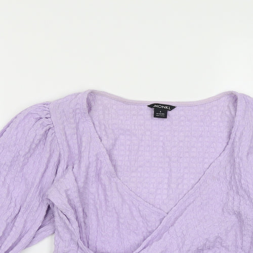 Monki Womens Purple Polyester Wrap T-Shirt Size S V-Neck