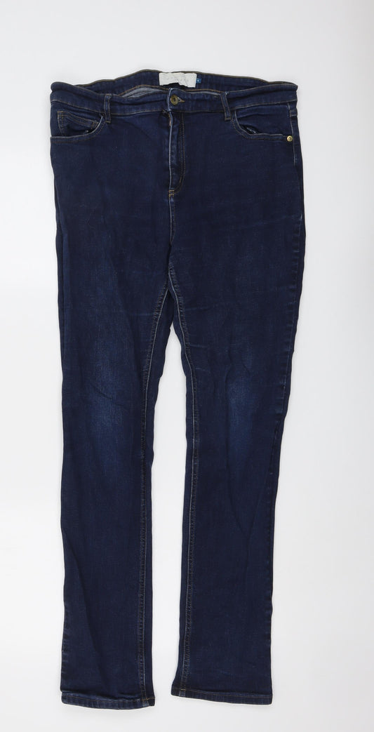 John Lewis Womens Blue Cotton Skinny Jeans Size 16 L30 in Regular Button