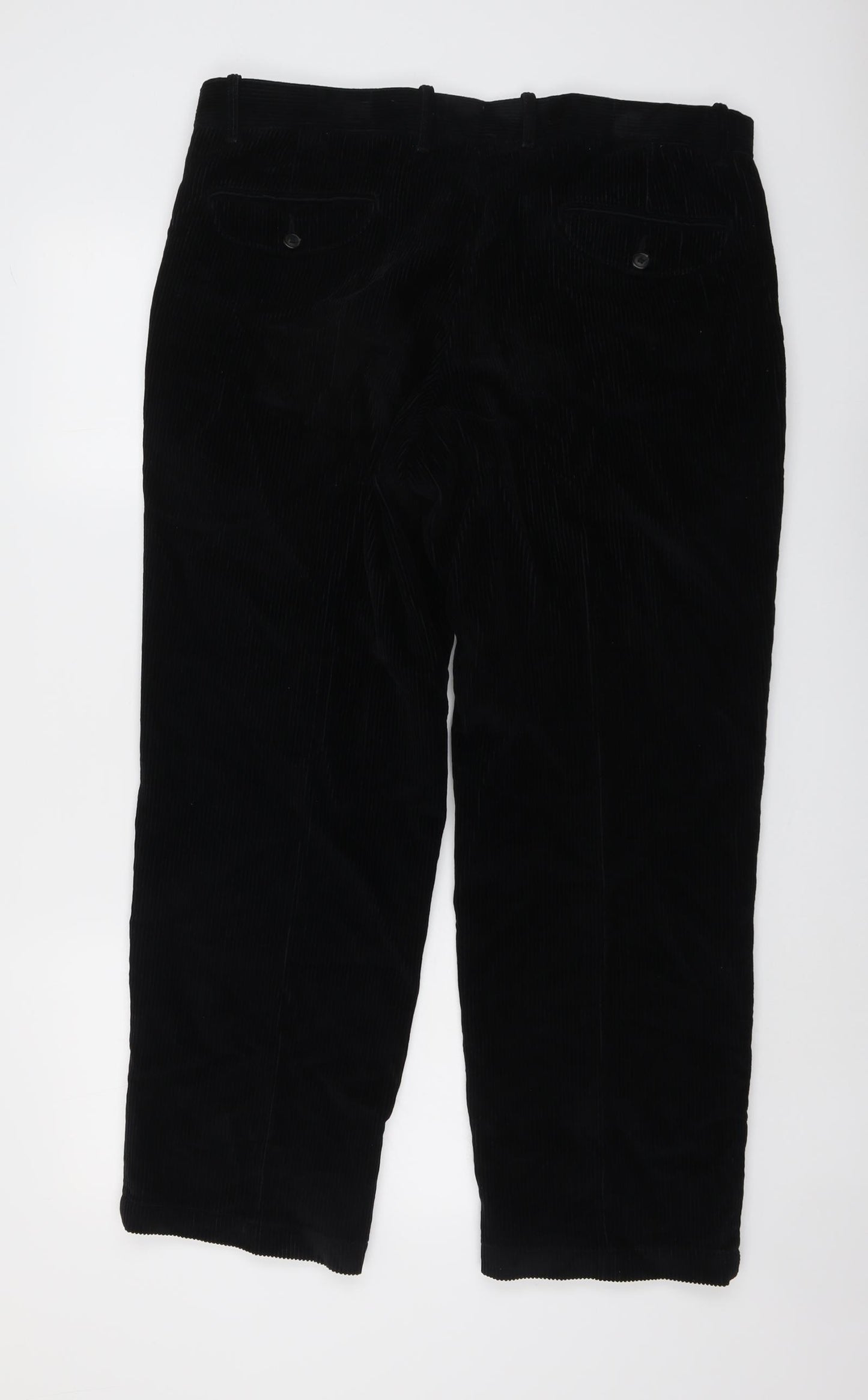 Marks and Spencer Mens Black Cotton Trousers Size 36 in L29 in Regular Button