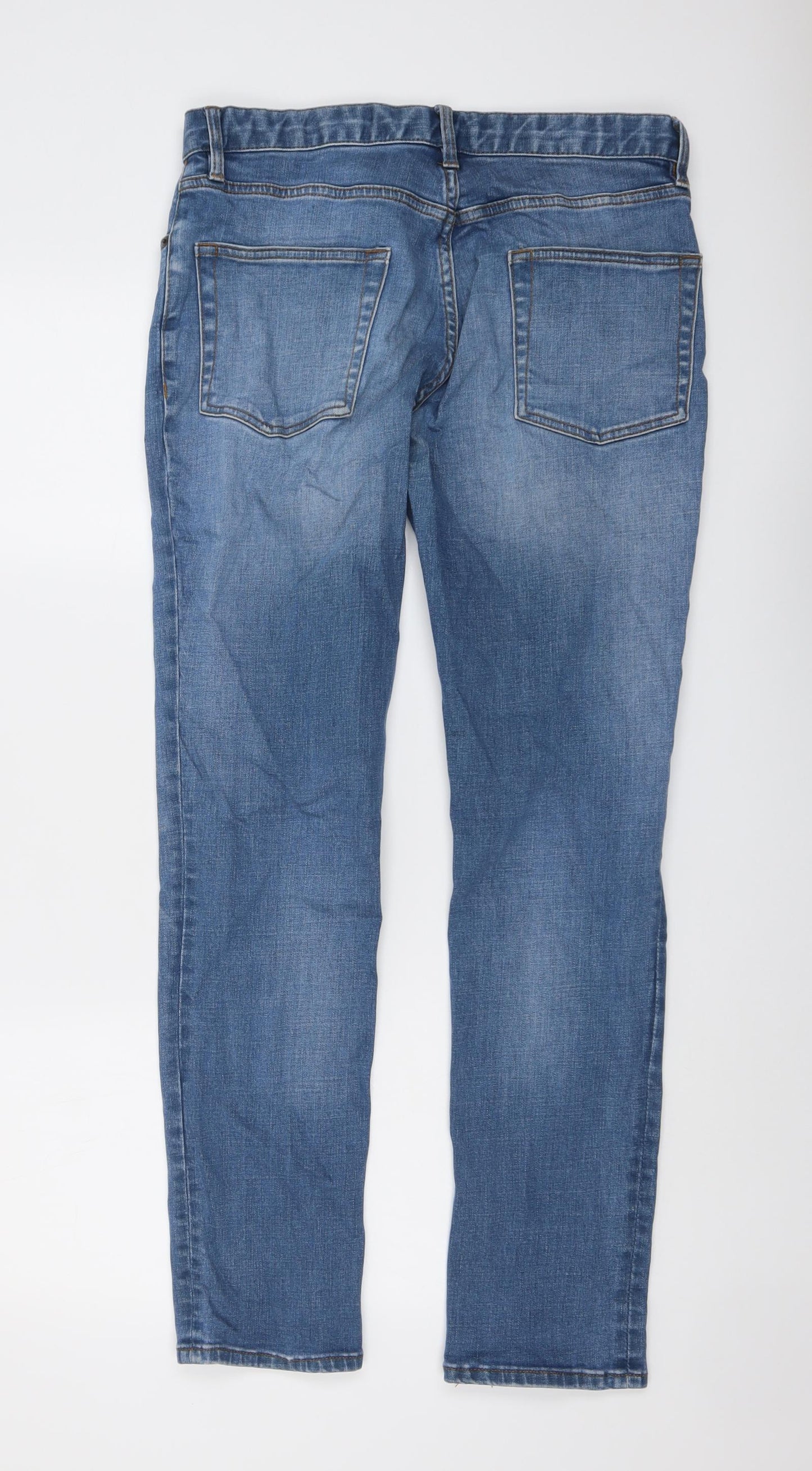 Topman Mens Blue Cotton Straight Jeans Size 32 in L32 in Slim Button