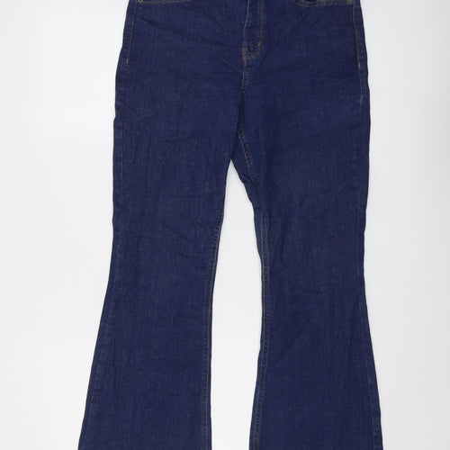 Marks and Spencer Womens Blue Cotton Bootcut Jeans Size 12 L20 in Regular Button