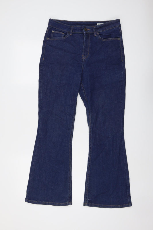 Marks and Spencer Womens Blue Cotton Bootcut Jeans Size 12 L20 in Regular Button