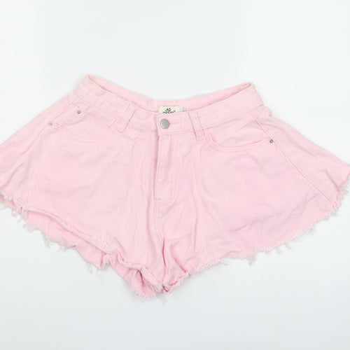 Mochy Womens Pink Cotton Hot Pants Shorts Size S L3 in Regular Button