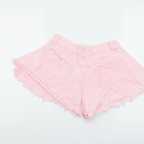 Mochy Womens Pink Cotton Hot Pants Shorts Size S L3 in Regular Button