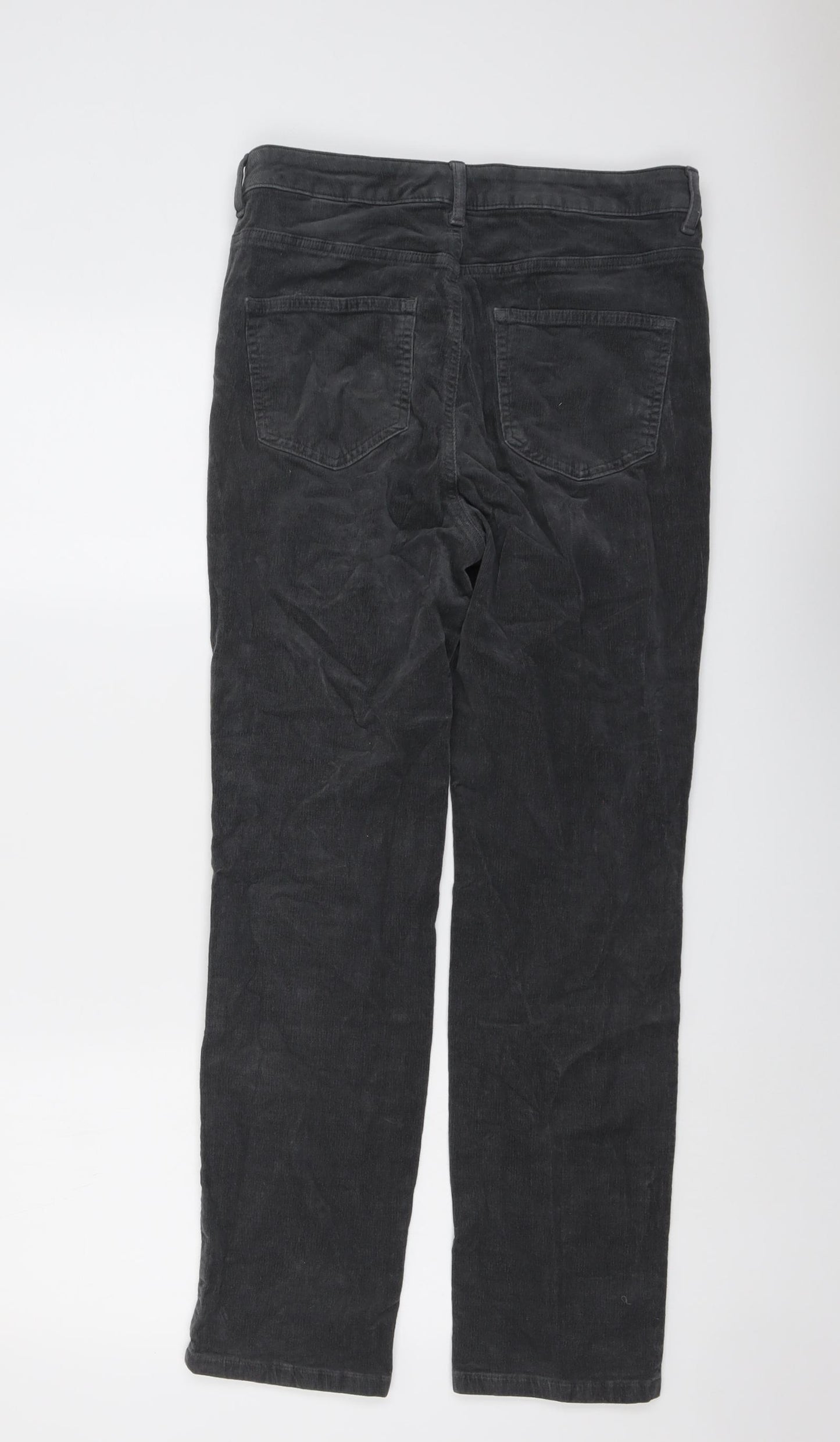 Marks and Spencer Womens Grey Cotton Trousers Size 12 L28 in Regular Button