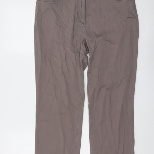 Damart Womens Brown Cotton Straight Jeans Size 14 L27 in Regular Button