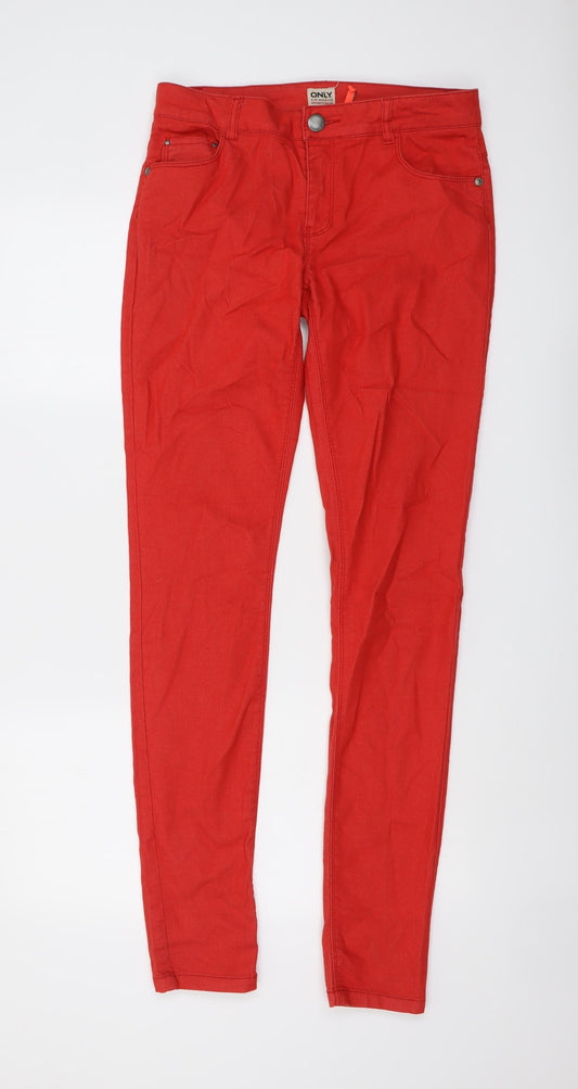 Only Womens Red Cotton Skinny Jeans Size M L33 in Regular Button