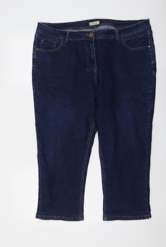 M&Co Womens Blue Cotton Straight Jeans Size 20 L23 in Regular Button