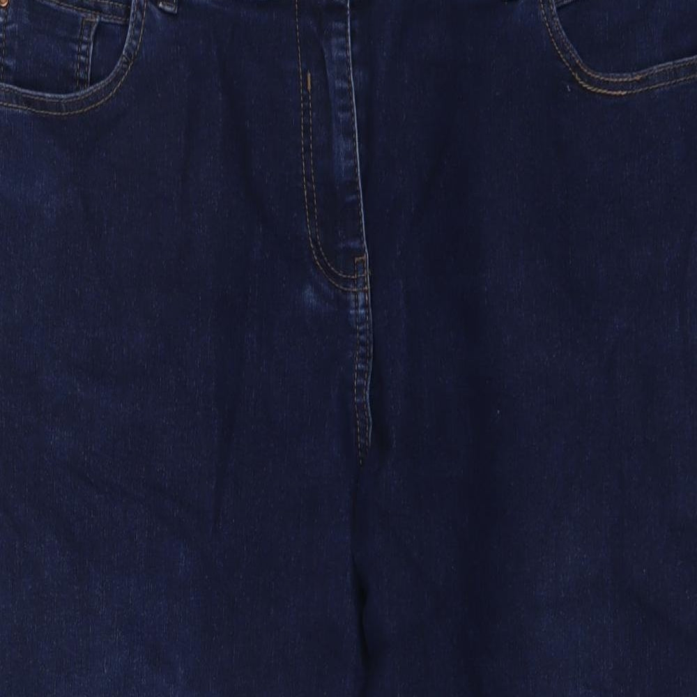 M&Co Womens Blue Cotton Straight Jeans Size 20 L23 in Regular Button