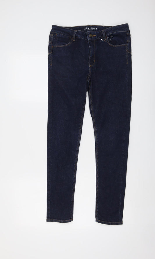 Marks and Spencer Womens Blue Cotton Skinny Jeans Size 10 L27 in Regular Button