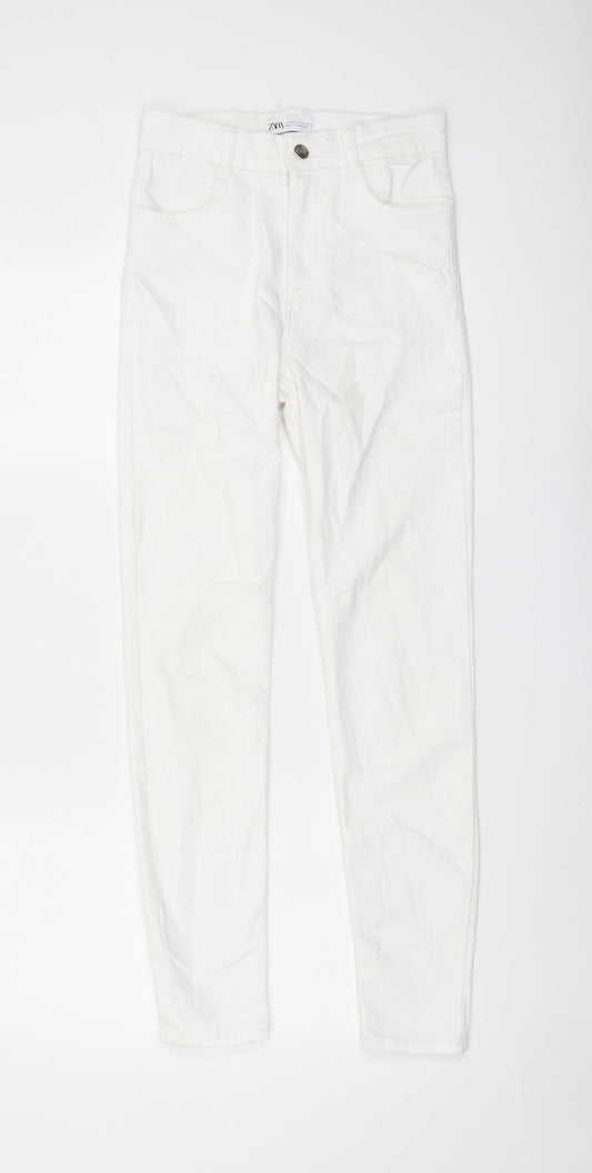 Zara Womens White Cotton Skinny Jeans Size 8 L27 in Regular Button