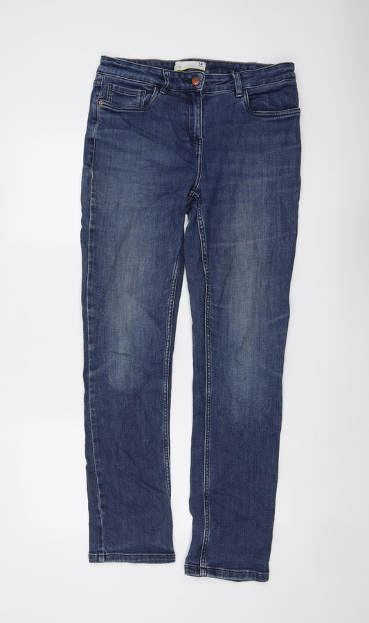 NEXT Womens Blue Cotton Skinny Jeans Size 14 L31 in Slim Button - Long Leg