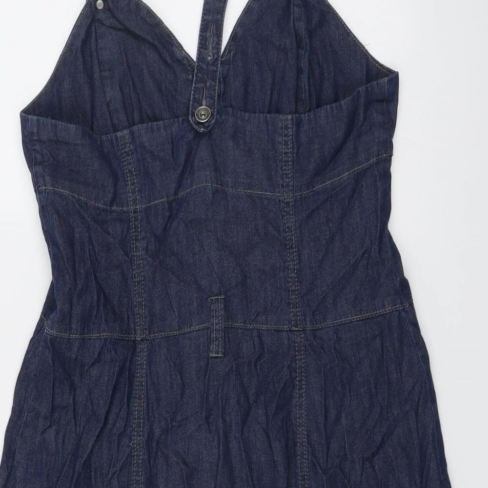 NEXT Womens Blue Cotton A-Line Size 14 V-Neck Button
