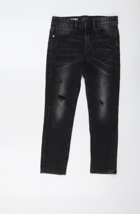 NEXT Boys Black Cotton Skinny Jeans Size 8 Years Regular Button - Distressed