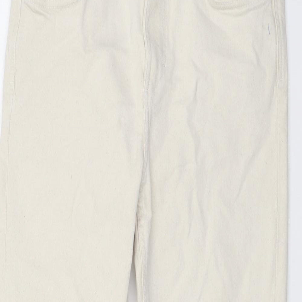 Zara Womens Beige Cotton Straight Jeans Size 12 L26 in Regular Button