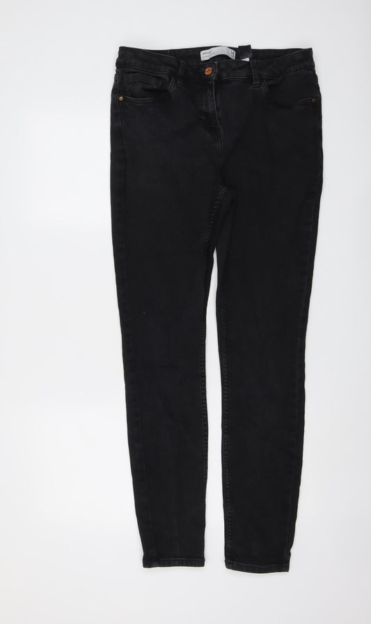 NEXT Womens Black Cotton Skinny Jeans Size 14 L30 in Regular Button