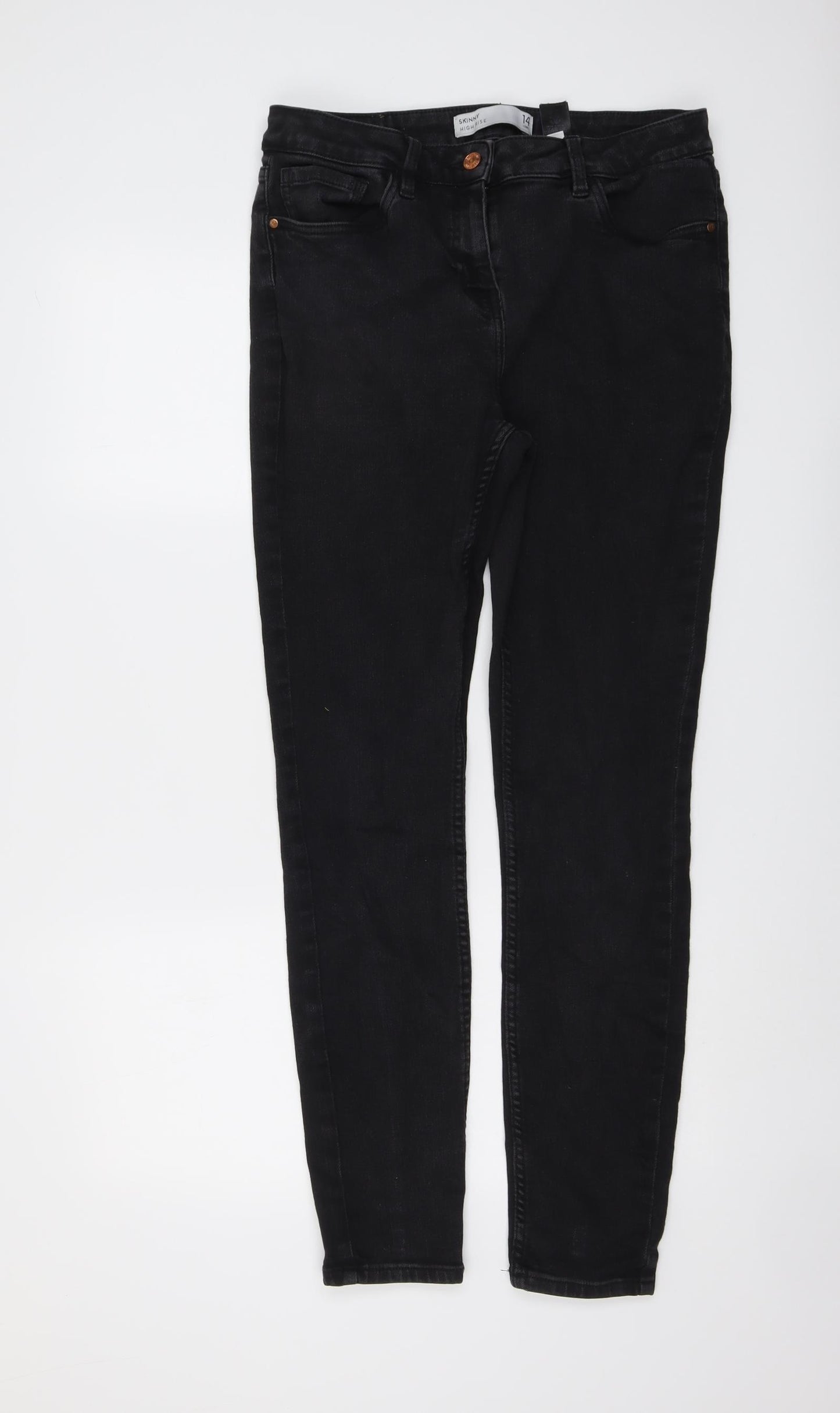 NEXT Womens Black Cotton Skinny Jeans Size 14 L30 in Regular Button