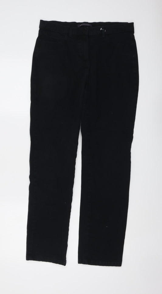 Marks and Spencer Womens Black Cotton Straight Jeans Size 12 L29 in Regular Button