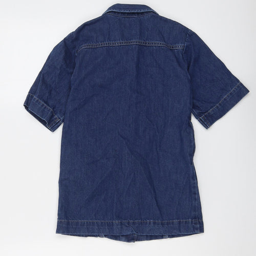 NEXT Girls Blue Cotton Shirt Dress Size 5 Years Collared Button