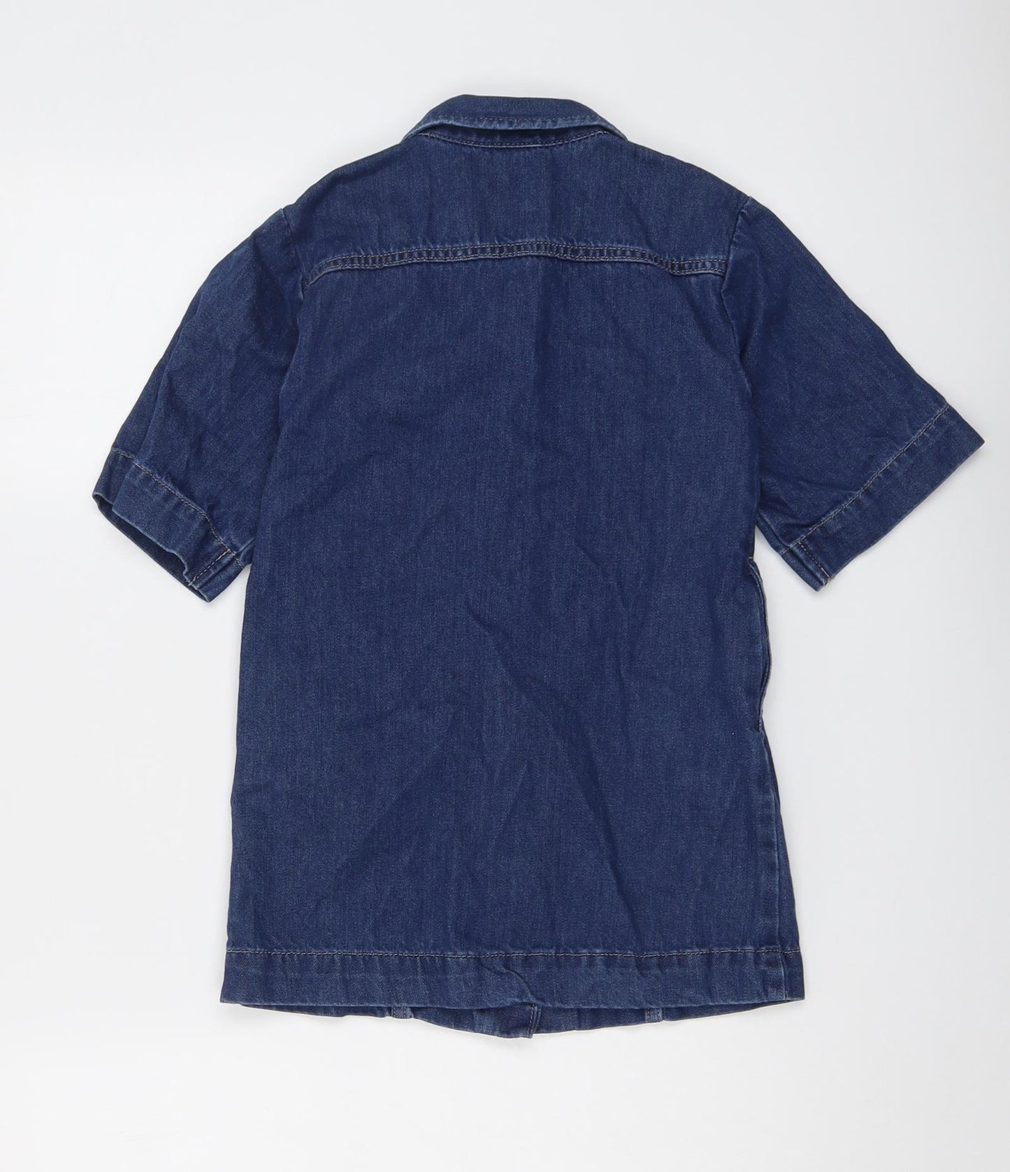 NEXT Girls Blue Cotton Shirt Dress Size 5 Years Collared Button