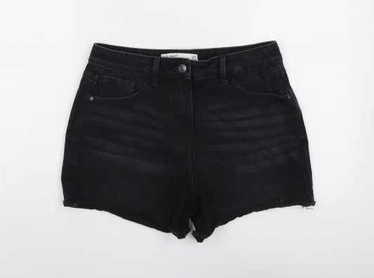 NEXT Womens Black Cotton Hot Pants Shorts Size 10 L3 in Regular Button