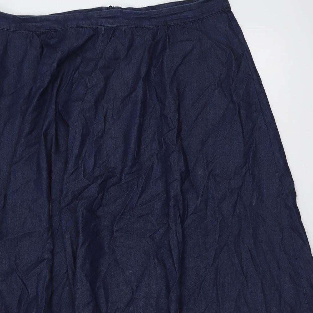 John Lewis Womens Blue Cotton Swing Skirt Size 16 Zip