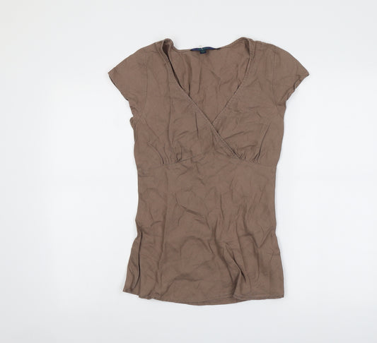 Boden Womens Brown Linen Basic Blouse Size 10 V-Neck