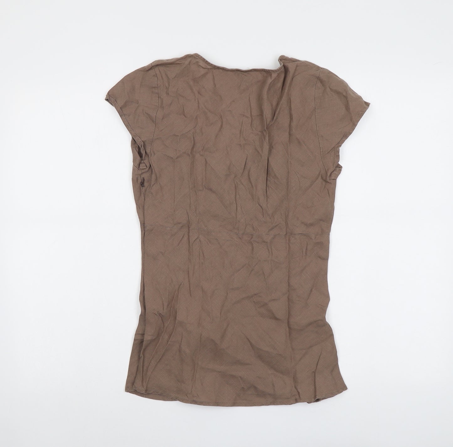 Boden Womens Brown Linen Basic Blouse Size 10 V-Neck