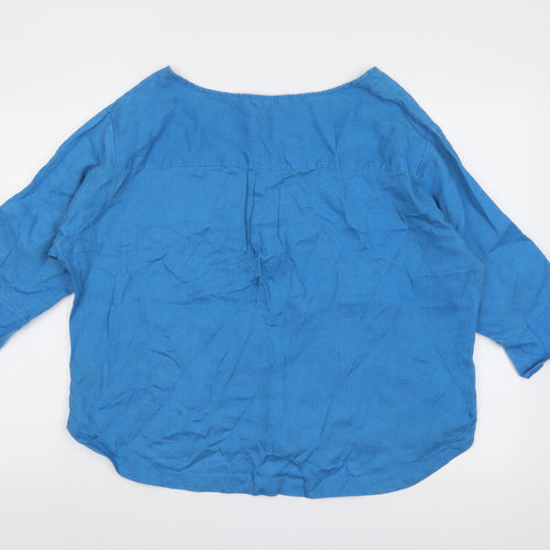 Monsoon Womens Blue Linen Basic Blouse Size L Round Neck