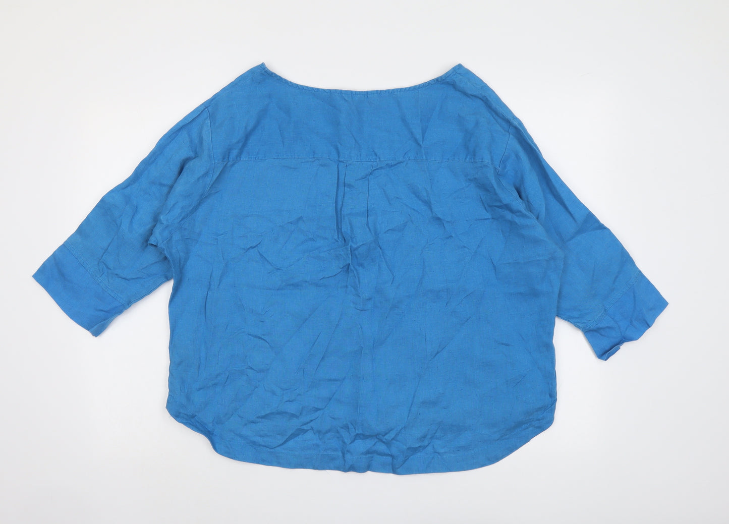 Monsoon Womens Blue Linen Basic Blouse Size L Round Neck
