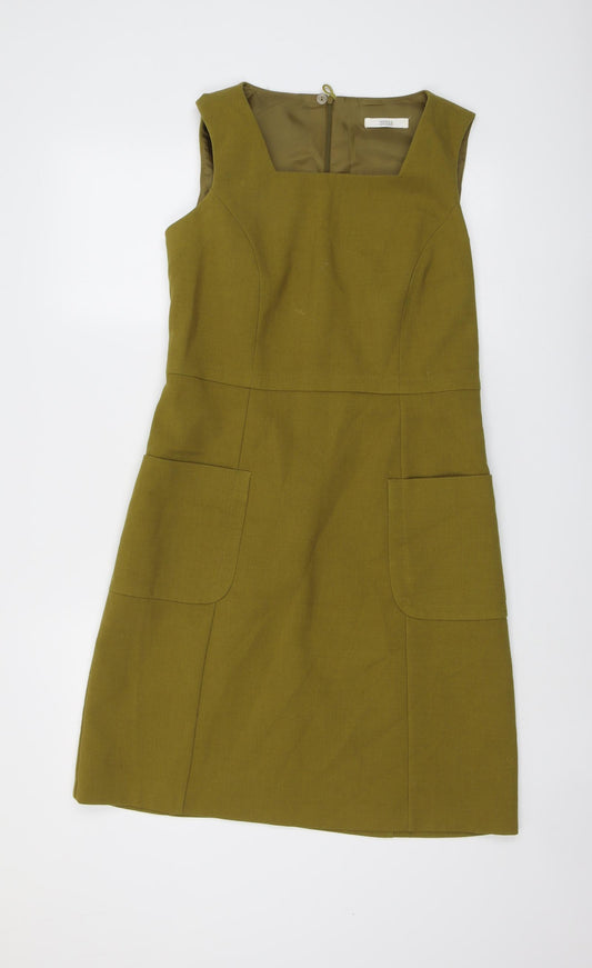 Marks and Spencer Womens Green Polyester Pinafore/Dungaree Dress Size 12 Square Neck Zip
