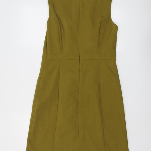 Marks and Spencer Womens Green Polyester Pinafore/Dungaree Dress Size 12 Square Neck Zip