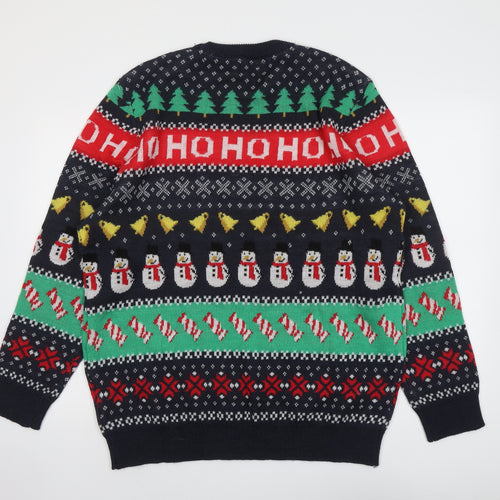 H&M Mens Multicoloured Round Neck Fair Isle Polyester Pullover Jumper Size L Long Sleeve - Ho Ho Ho Christmas
