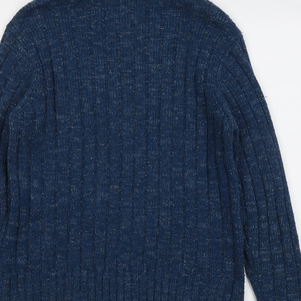 Marks and Spencer Mens Blue High Neck Acrylic Henley Jumper Size M Long Sleeve