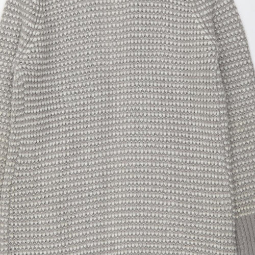 M&Co Womens Grey V-Neck Geometric Acrylic Cardigan Jumper Size S