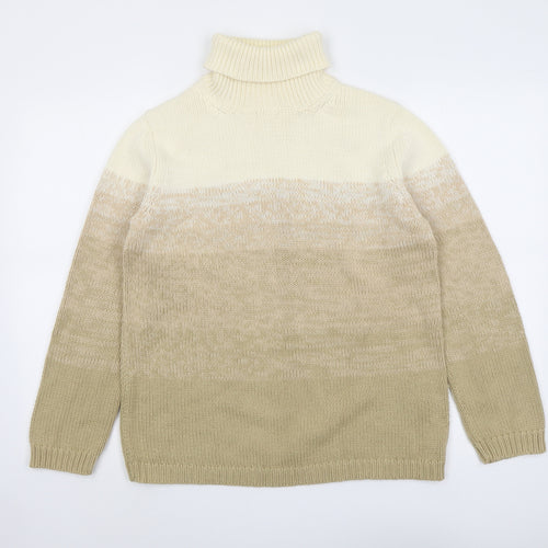 Marks and Spencer Womens Beige Roll Neck Cotton Pullover Jumper Size 10