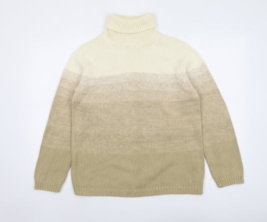 Marks and Spencer Womens Beige Roll Neck Cotton Pullover Jumper Size 10