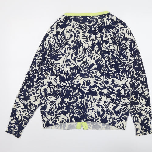 Lands' End Womens Blue Round Neck Floral Cotton Cardigan Jumper Size M